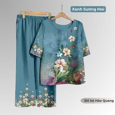 Đồ bộ trung niên cho mẹ, cho bà, Lụa Vân Gỗ Hào Quang in hoa...