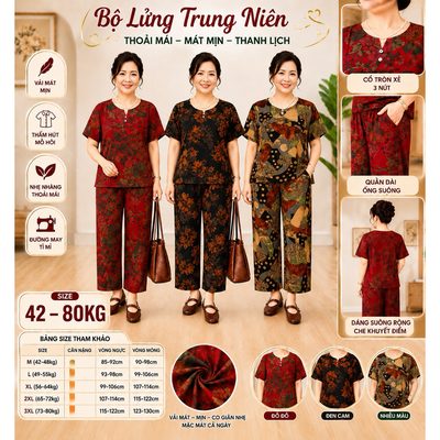 Bộ Lụa Cát Châu Trung Niên Cho Mẹ Cao Cấp, Bộ Đồ Trung Niên ...