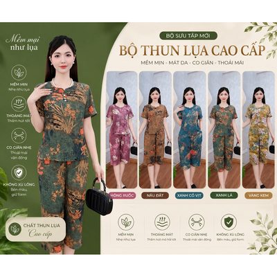Bộ đồ lụa trung niên mặc nhà cho mẹ Loudra Fashion cổ trụ đí...
