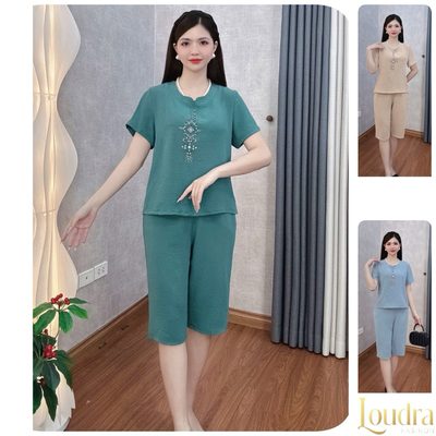Bộ đồ trung niên mặc nhà cho mẹ Loudra Fashion đũi Hàn nhăn ...