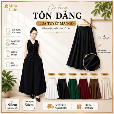 Quần lụa tuyết dáng váy Mira Chic, chất vải lụa tuyết cao cấ...
