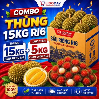Combo Thùng sầu riêng Ri6 15KG + Tặng thêm 5KG chôm chôm...